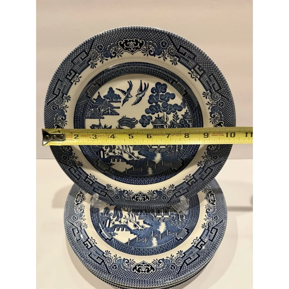 Set of 7 Churchill Blue Willow Dinner Plates 10" England Ironstone - Picture 6 of 10